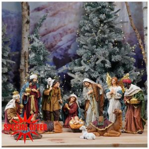 Zayton Nativity Set Christmas Indoor 12 Pcs 12 Inch Scene Statue Figurines Jesus Manger Crib Ornament Church Xmas Home Catholic Religious Decoration