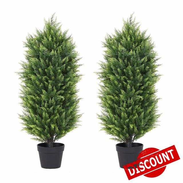 3ft Cedar Topiary Trees Artificial Outdoors Set of 2 Pack Fake Outdoor Plants 36 Inch Faux Topiary Outdoor Bushes Artificial Shrubs for Outdoors Front Porch 3 Foot