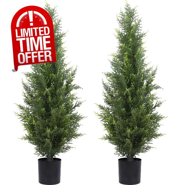 Artificial Cedar Topiary Trees 3FT Potted Fake Cypress Trees Faux Evergreen Plants for Home Porch Garden Decor Set of 2