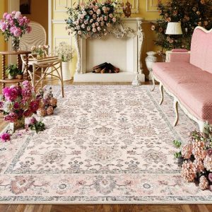 Lahome Pink Floral 8x10 Rug Non Slip