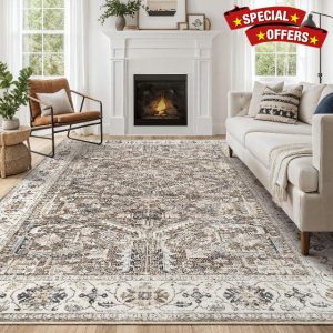 9x12 Area Rug for Living Room - Washable Soft Traditional Tribal Rug for Bedroom Dining Room Home Office