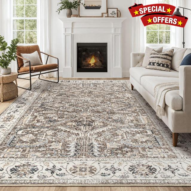 9x12 Area Rug for Living Room - Washable Soft Traditional Tribal Rug for Bedroom Dining Room Home Office