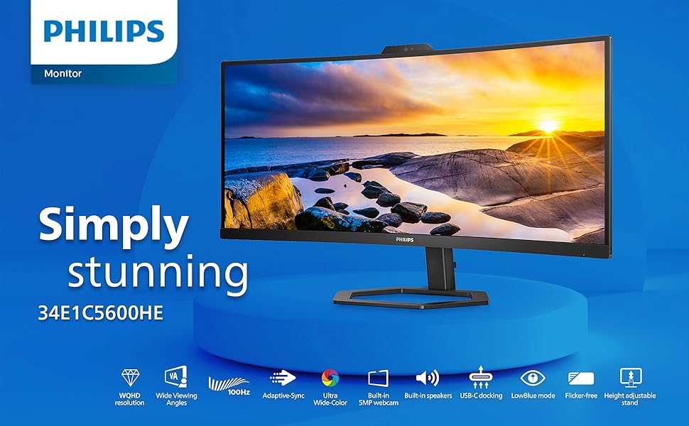 Philips 34E1C5600HE curved computer monitor with WQHD resolution