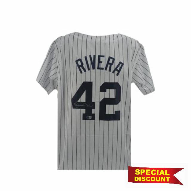 Mariano Rivera Autographed New York Custom White Baseball Jersey-BAS (Blue Pinstripes)