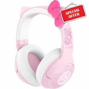 Razer Kraken Kitty V2 BT Wireless RGB Headset: Chroma RGB - Bluetooth 5.2-40 mm Drivers - Noise-Cancelling Mics - Lightweight - 40 Hr Battery w/Type C Charging - Hello Kitty & Friends Edition