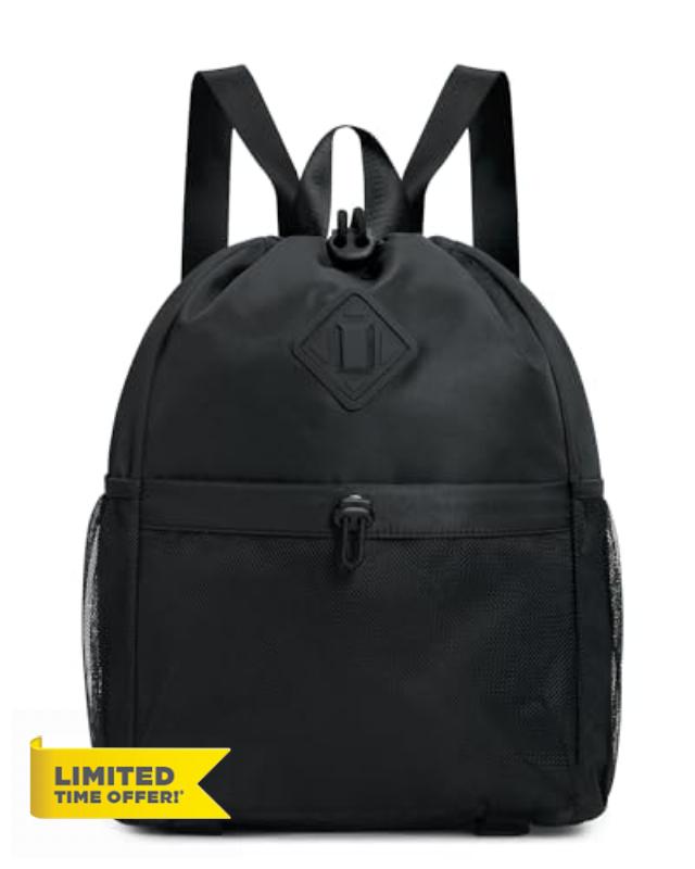 WANDF Drawstring Backpack Sports Gym Bag with Yoga Mat Strap