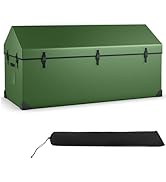 COSTWAY 207L Garden Storage Box, Fir Wood Deck Box Chest with 2 Wheels, Handle, Flip-Top Lid & Re...