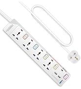 5M 5 Gang Extension Lead with 3 USB Slots (2 USB-A,1 USB-C) Multi Plug, Mscien Extension Lead wit...