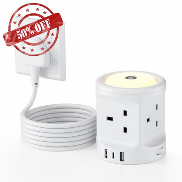 Cube Extension Lead with 3 USB Slots and Night Light