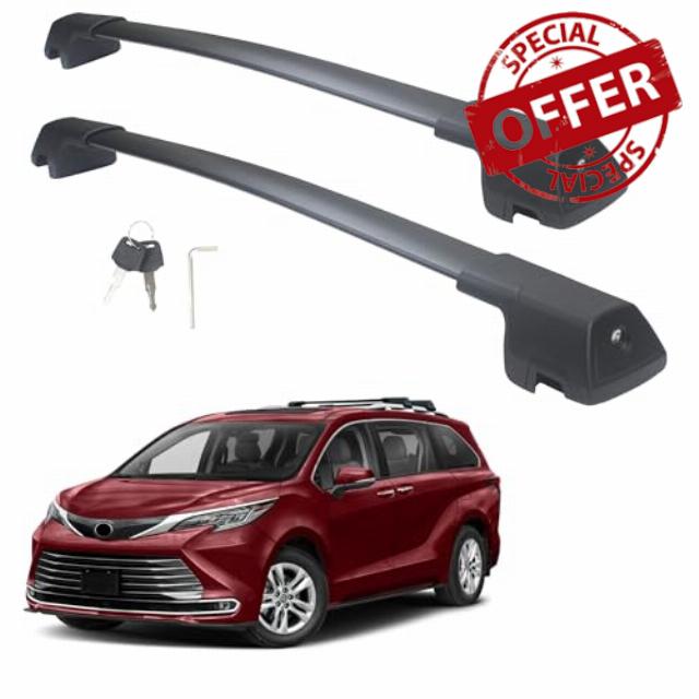 Autekcomma Heavy Duty Roof Rack Crossbars Compatible for Toyota Sienna 2021-2024(Only Fit Factory Raised Side Rails) Locker+Full Aluminum Die-Casting Black Matte with Max 260LB Loading Weight