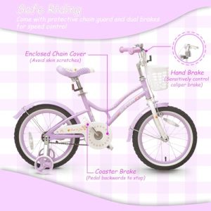 16 18 Inch Girls Bike with Removable Training Wheels and Kickstand