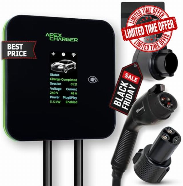 MACH 2:Fast Level 2 EV Charger 48 amp Garage-pro Wall-Mount. Electric Vehicle Charging Station 4 Nema 14-50 Outlet. J1772 car Connector. Key Accessories: 30ft Cable & Tesla NACS evse Portable Adapter