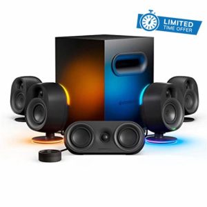 SteelSeries Arena 9 Illuminated 5.1 Desktop Gaming Speakers – 5.1 USB Surround Sound – Wireless Rear Speakers – 2-Way Speaker Design – Subwoofer – RGB Light
