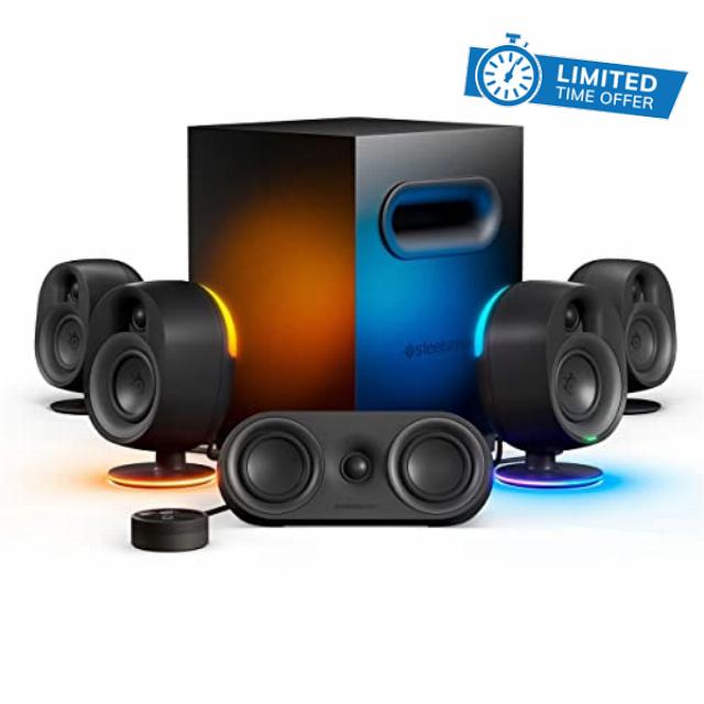 SteelSeries Arena 9 Illuminated 5.1 Desktop Gaming Speakers – 5.1 USB Surround Sound – Wireless Rear Speakers – 2-Way Speaker Design – Subwoofer – RGB Light