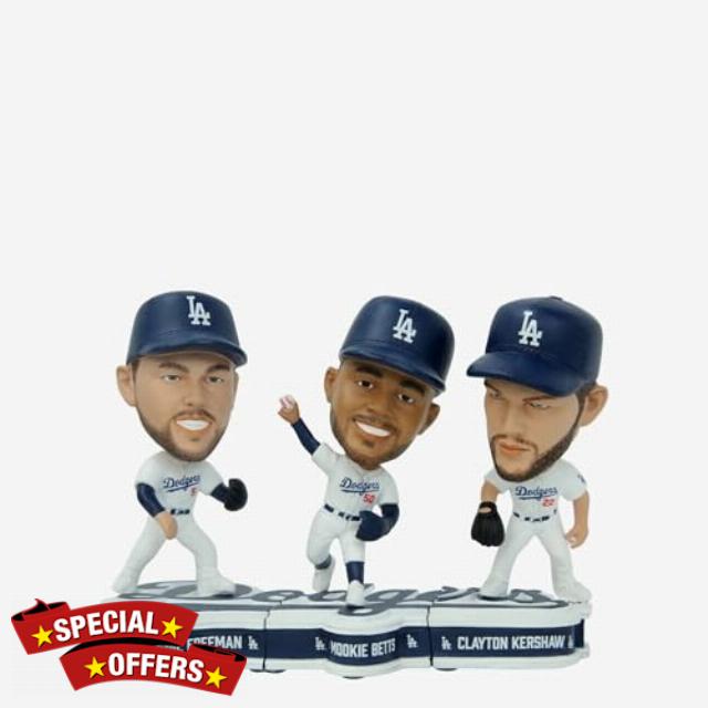 Freddie Freeman Mookie Betts & Clayton Kershaw Los Angeles Dodgers Connecting Base 3 Pack Mini Bighead Bobblehead Set Bobblehead MLB