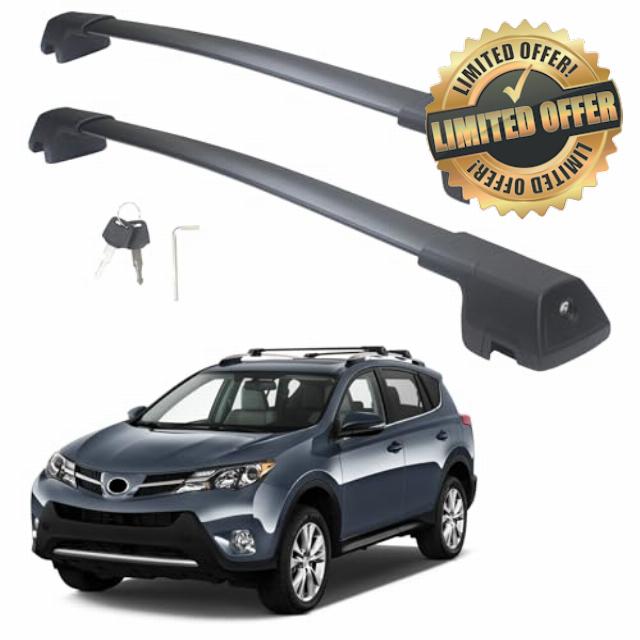 Autekcomma Heavy Duty Roof Rack Crossbars Compatible for Toyota Rav4 2013-2018(Only Fit Factory Raised Side Rails) Locker+Full Aluminum Die-Casting Black Matte with Max 260LB Loading Weight