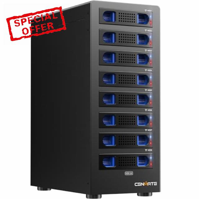 8 Bay Hard Drive Enclosure with Cooling Fan for 2.5/3.5" SATA HDD/SSD with USB A/C 3.0 Cable