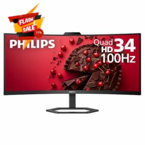 Philips 34E1C5600HE 34'' UltraWide QHD 21:9 Monitor with Built-in Windows Hello Webcam & Noise Canceling Mic