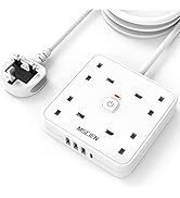 3 Way Extension Lead with 2 USB Slots, Mscien 3M Extension Lead, Multi Plug with Individual Switc...
