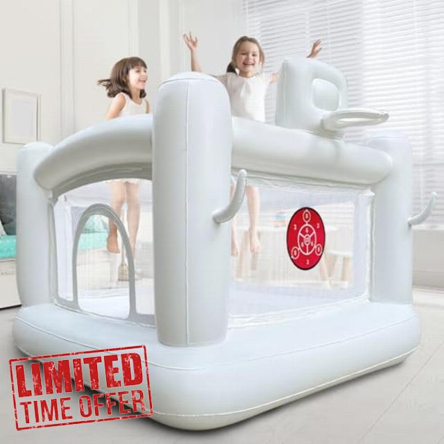 White Bounce House Castle Theme Playhouse with Pump for Toddler Easy to Set Up and Take Down Birthday Party Gifts for Boy for Girl 58.2 x 68.8 x 68.8 inch