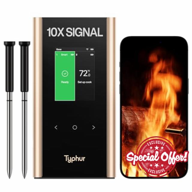 Sync Gold Wireless Meat Thermometer Digital with Dual 10X Signal Probes
