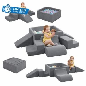 Soft Foam Climbing Blocks and Ball Pit 6PCS Toddler Climbing Toys Indoor Grey Soft Play Climbing for Toddler for Crawling Sliding Building(Balls not Included)