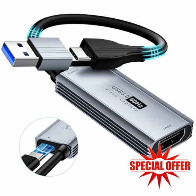 XIIXMASK USB 3.0 Video Capture Card with 100W PD - HDMI to USB/USB-C Capture Card 1440P 30fps & 1080P 60fps Video Capture Device for Streaming