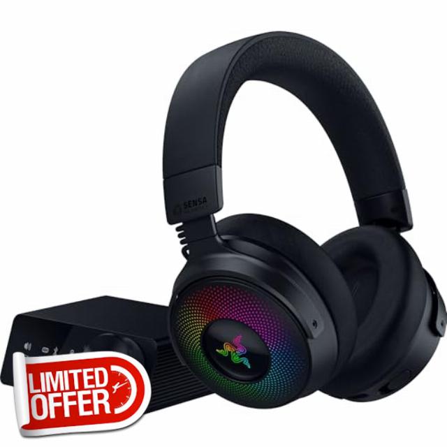 Razer Kraken V4 Pro Wireless Gaming Headset: OLED Control Hub - HD Haptics - 2.4GHz Wireless - Bluetooth - USB - 3.5 mm - Super Wideband Mic - For PC