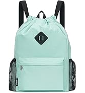 WANDF Drawstring Backpack Sports Gym Bag with Shoes Compartment, Water-Resistant String Backpack ...