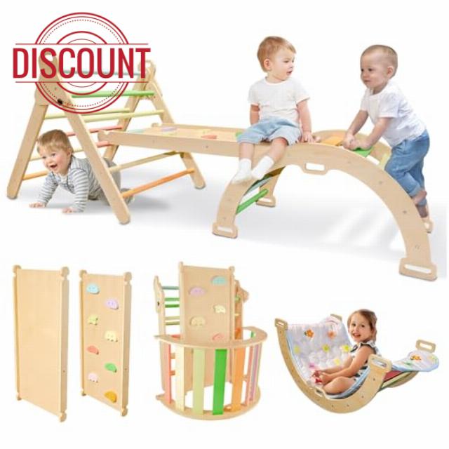 Pikler Triangle Set Climbing Toys 7 in 1