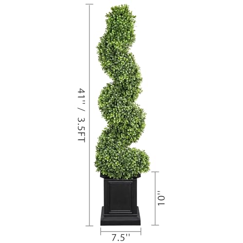 All-Year Green Fake Plant Topiary Trees Artificial Outdoor with Sturdy Pot for Porch Outdoor Indoor (Spiral)