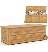 COSTWAY 106L/276L/370L Garden Storage Box, Waterproof Resin Deck Box with Lockable Lid, Ground St...