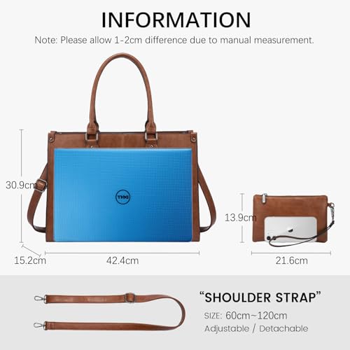 15.6 Inch PU Leather Tote Bag with Wristlet Pouch