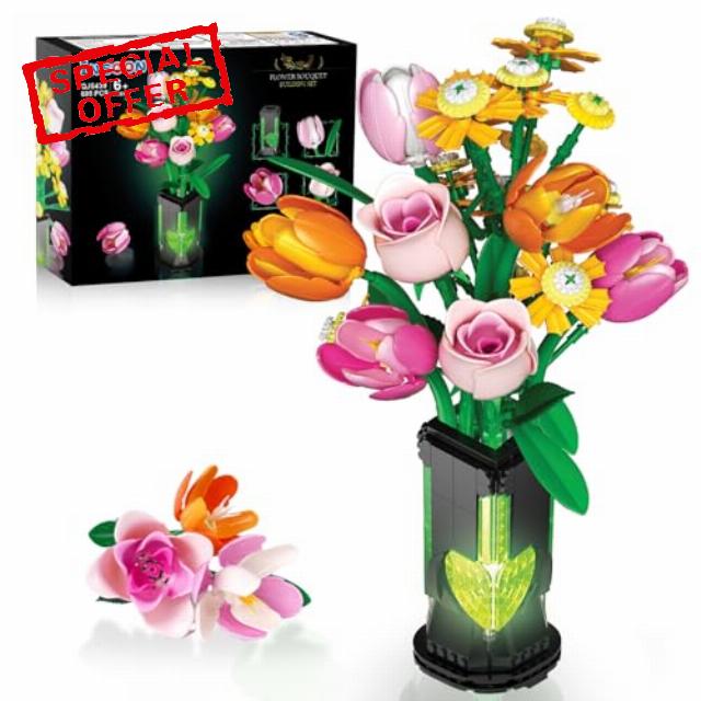 INSOON Flowers Bouquet Building Set with Vase & Light