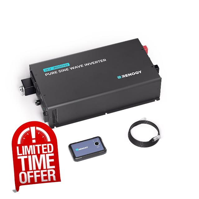 Renogy 3000W 12V Pro Pure Sine Wave Inverter 12V DC to 110V 120V AC Built-in Bluetooth