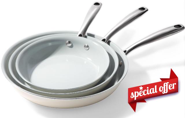 Cookware Ceramic Nonstick Frying Pans: 3Pieces Non Stick Skillet 8 9.5 11 Inches - Healthy Egg Fry Pans - Free of PTFE