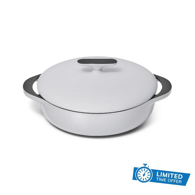 Caraway Enameled Cast Iron Braiser - 3.5 qt Braiser Pan - 3 Layer Enamel Coating - No Seasoning Required - Compatible With All Stovetops - Oven Safe - Free From Forever Chemicals - Gray