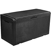 YITAHOME 380L Garden Storage Box with Seat Cushion, Large Waterproof Outdoor Storage Box with Lid...