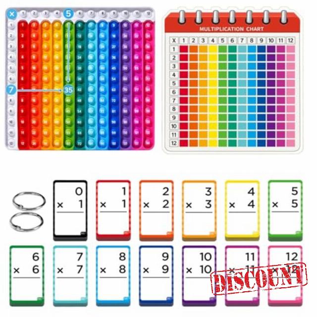 Multiplication Flash Cards + Pop Fidget Chart- 156 Hole Punched Math Game Flash Cards
