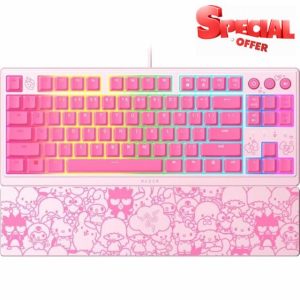 Razer Ornata V3 TKL Gaming Keyboard: Low-Profile Keys - Mecha-Membrane Switches - UV-Coated Keycaps - Backlit Media Keys - 8-Zone RGB Lighting - Magnetic Wrist Wrest - Hello Kitty & Friends Edition