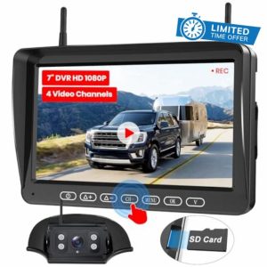 RV Backup Camera Wireless Pre-Wired for Furrion Systems: 1080P 7" Recording Split Screen Monitor & IR Night Vision Back Up Camera