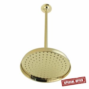 Kingston Brass K225K22 Shower Scape 10-Inch Round Raindrop Brass Shower Head with 17-Inch Ceiling Mounted Shower Arm in Polished Brass