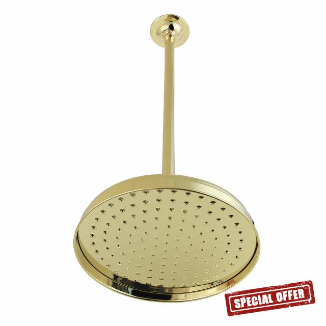 Kingston Brass K225K22 Shower Scape 10-Inch Round Raindrop Brass Shower Head with 17-Inch Ceiling Mounted Shower Arm in Polished Brass