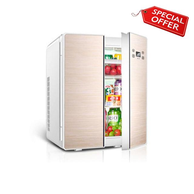 hxoity 25L Mini Fridge Table Top Refrigerator Portable Electric Reefer Food Warmer Heater & Beverage Drink Cooler For Home Travel Room Office Car Fridge AC/DC Powered(Gold
