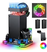 Auto Cooling Fan and Charge Stand Accessories for Xbox Series X Console with 15 Light Modes, Wire...