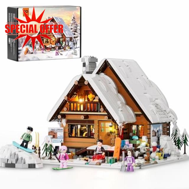 FUNWHOLE Christmas Ski-Cabin Lighting Building-Bricks-Set