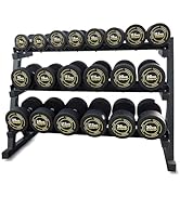 Strongway Hex Dumbbells Set with Weights Storage Rack Stand 5KG-20KG and 5KG-25KG Rubber Coated ...