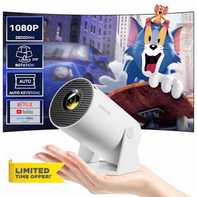 Mini Projector with Wifi and Bluetooth 180°Rotatable Portable Smart Projector Built-in Android TV 11.0 1080P Support Short Throw Outdoor Auto Keystone 130'' Screen Home Theater Projector for Phone/PC