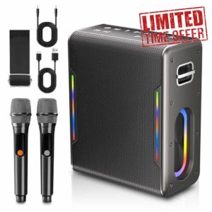 Karaoke Machine with 2 Wireless Microphones Portable Bluetooth Karaoke Machine for Adults Kids DSP Chip Karaoke Speaker with LED Lights Supports TWS TF Card USB AUX in