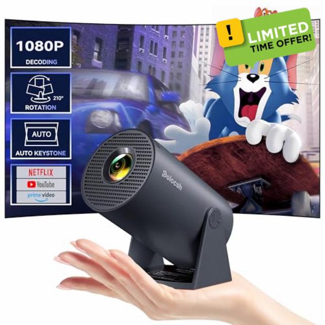 Mini Projector Built in Android TV 11.0 Portable Smart Projector with Wifi and Bluetooth 180°Rotatable 1080P Support Short Throw Outdoor Auto Keystone 40''-130'' Screen Home Theater Projector